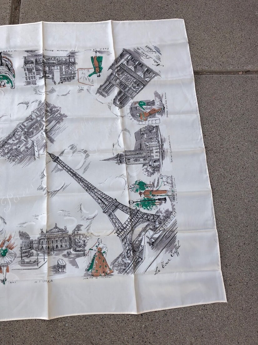 Vintage 1940s Paris Souvenir Scarf Silk Rayon - 2