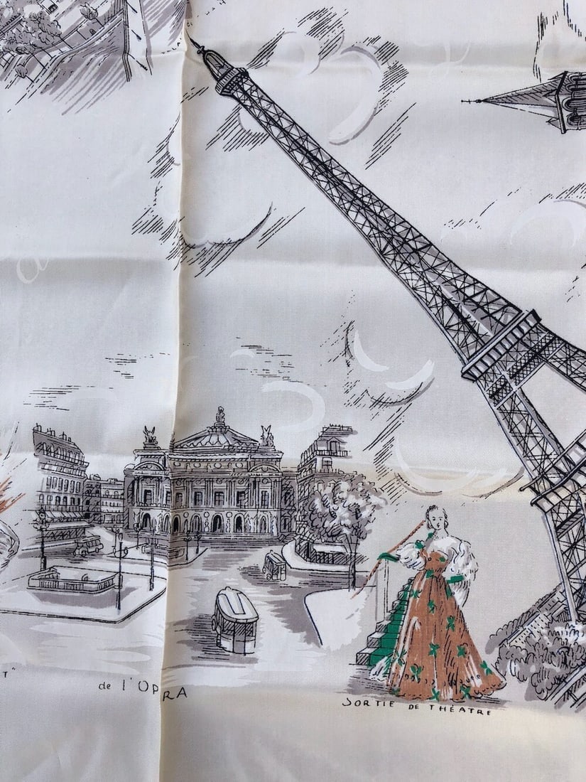 Vintage 1940s Paris Souvenir Scarf Silk Rayon - 4