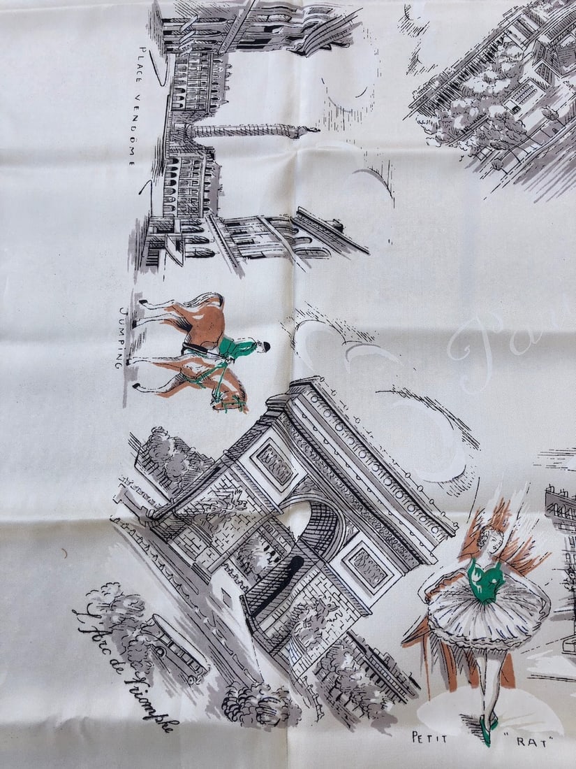Vintage 1940s Paris Souvenir Scarf Silk Rayon - 9