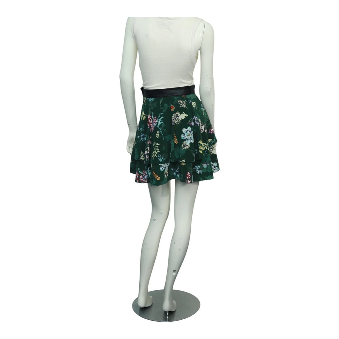 Zadig & Voltaire Jim Print 100%Silk Green Floral Layered Mini Skirt Size 34 - 2