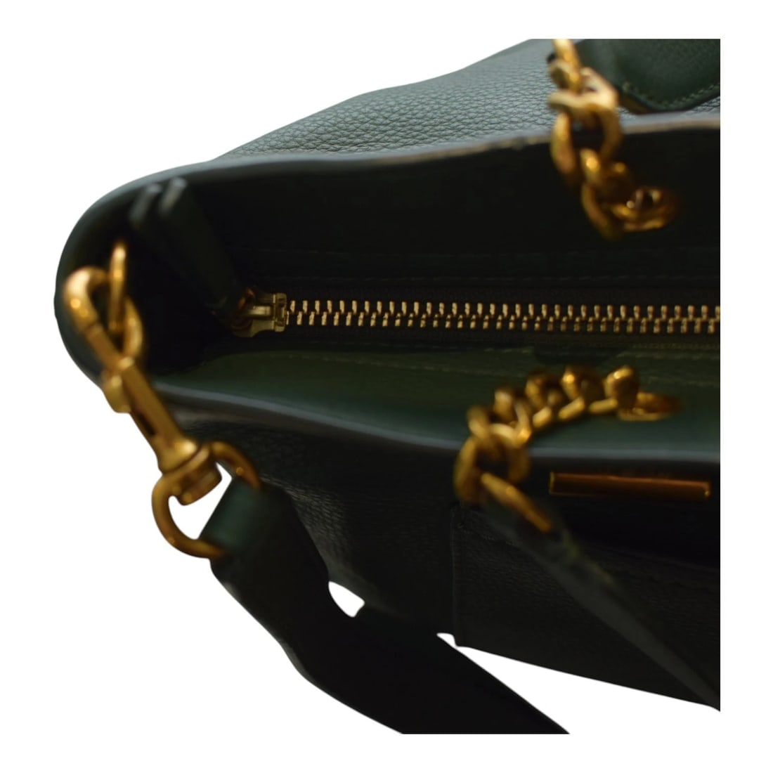 Tory Burch green leather Chelsea tote with gold harware shoulder bag & strap - 19