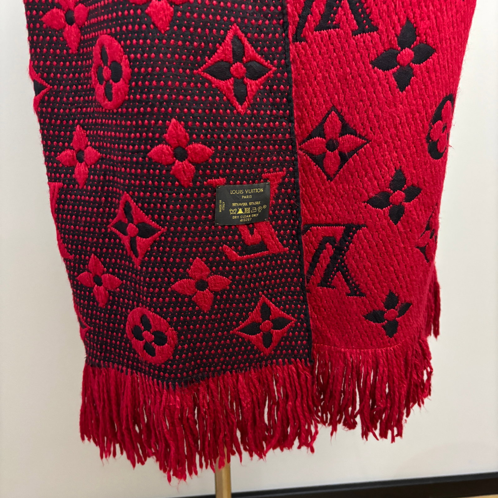 Louis Vuitton Bright Red Thick Wool & Silk Scarf - 4