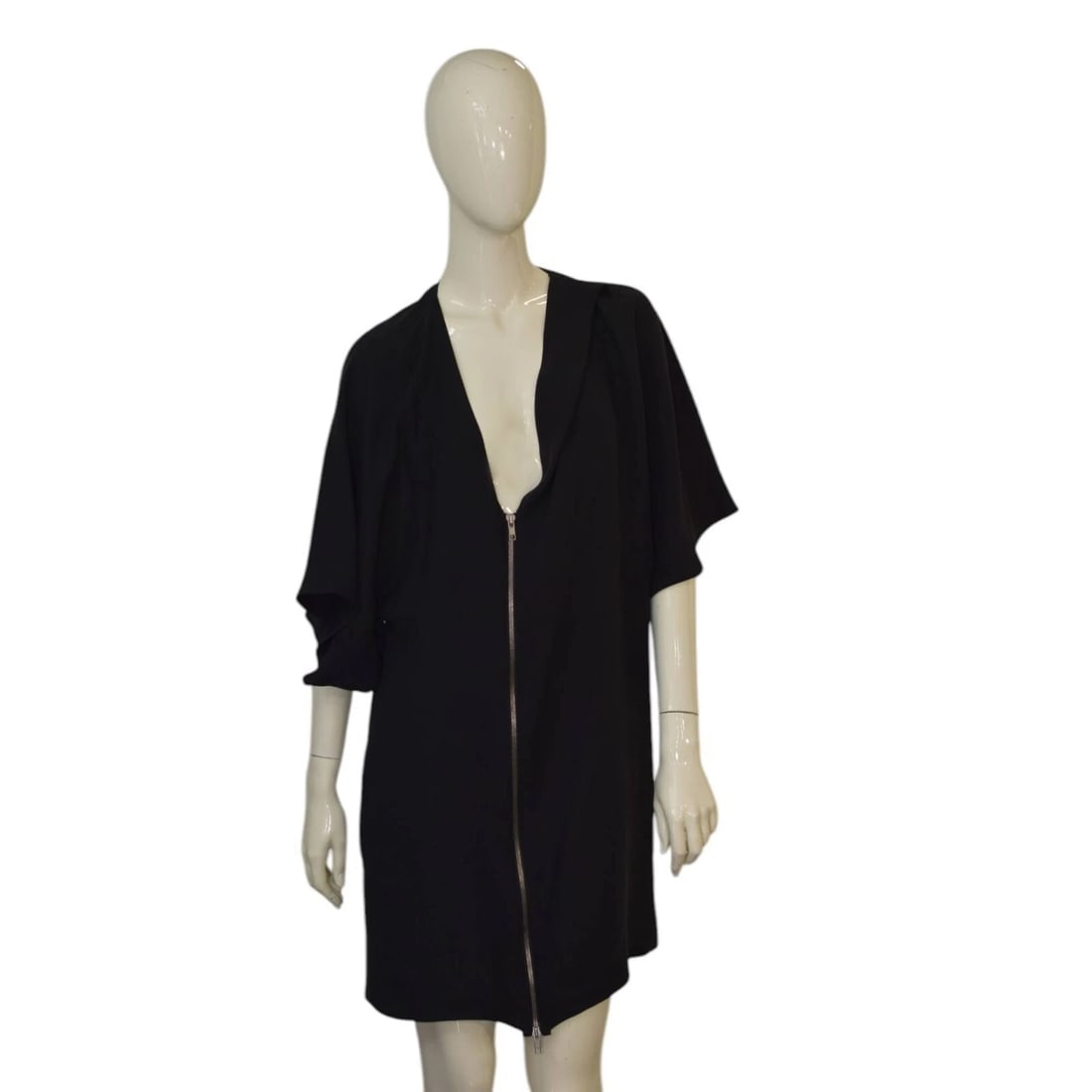 Chloe Black Silk Zipper Front Open Back Short Sleeves w. Slits Mini Dress sz 42 - 2