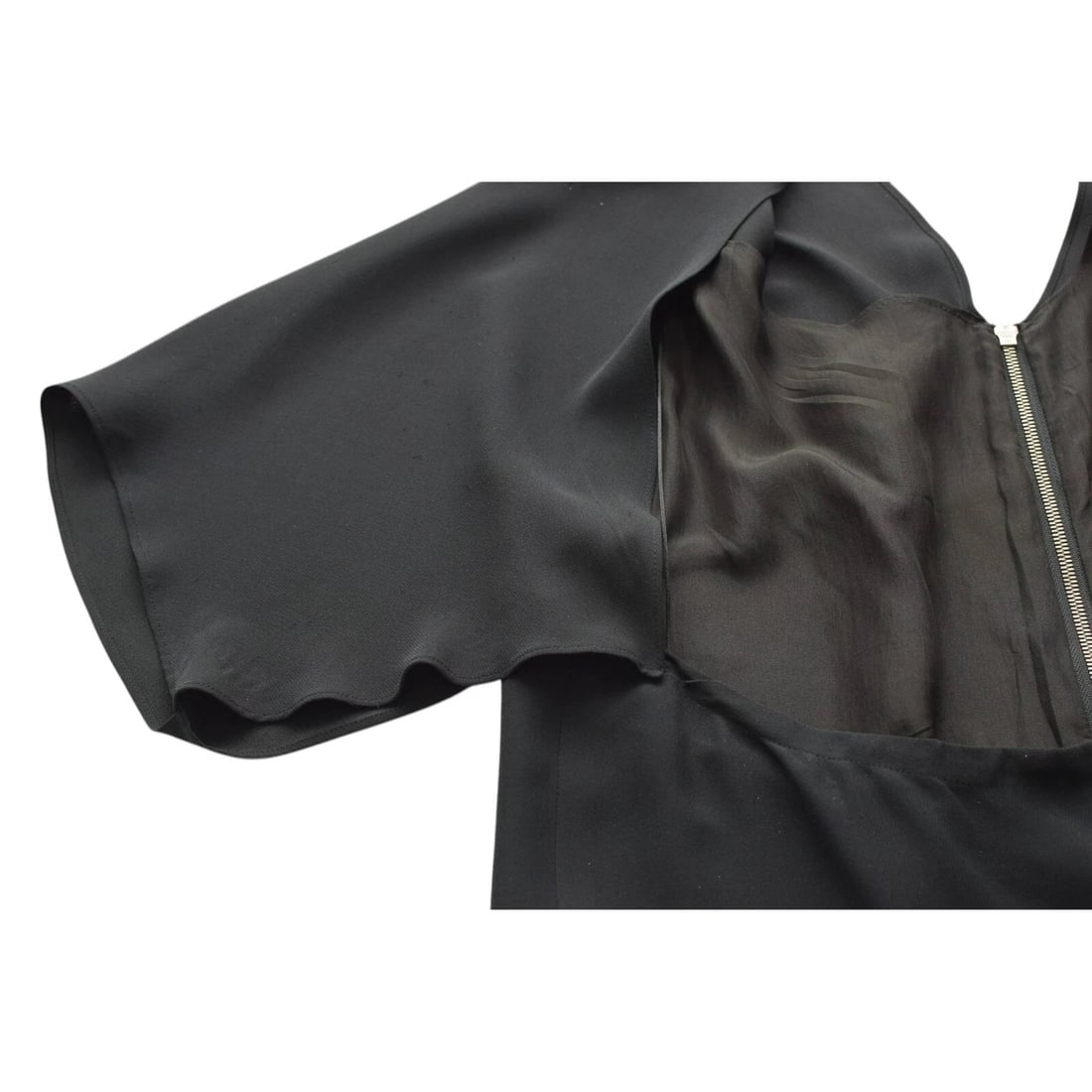 Chloe Black Silk Zipper Front Open Back Short Sleeves w. Slits Mini Dress sz 42 - 8