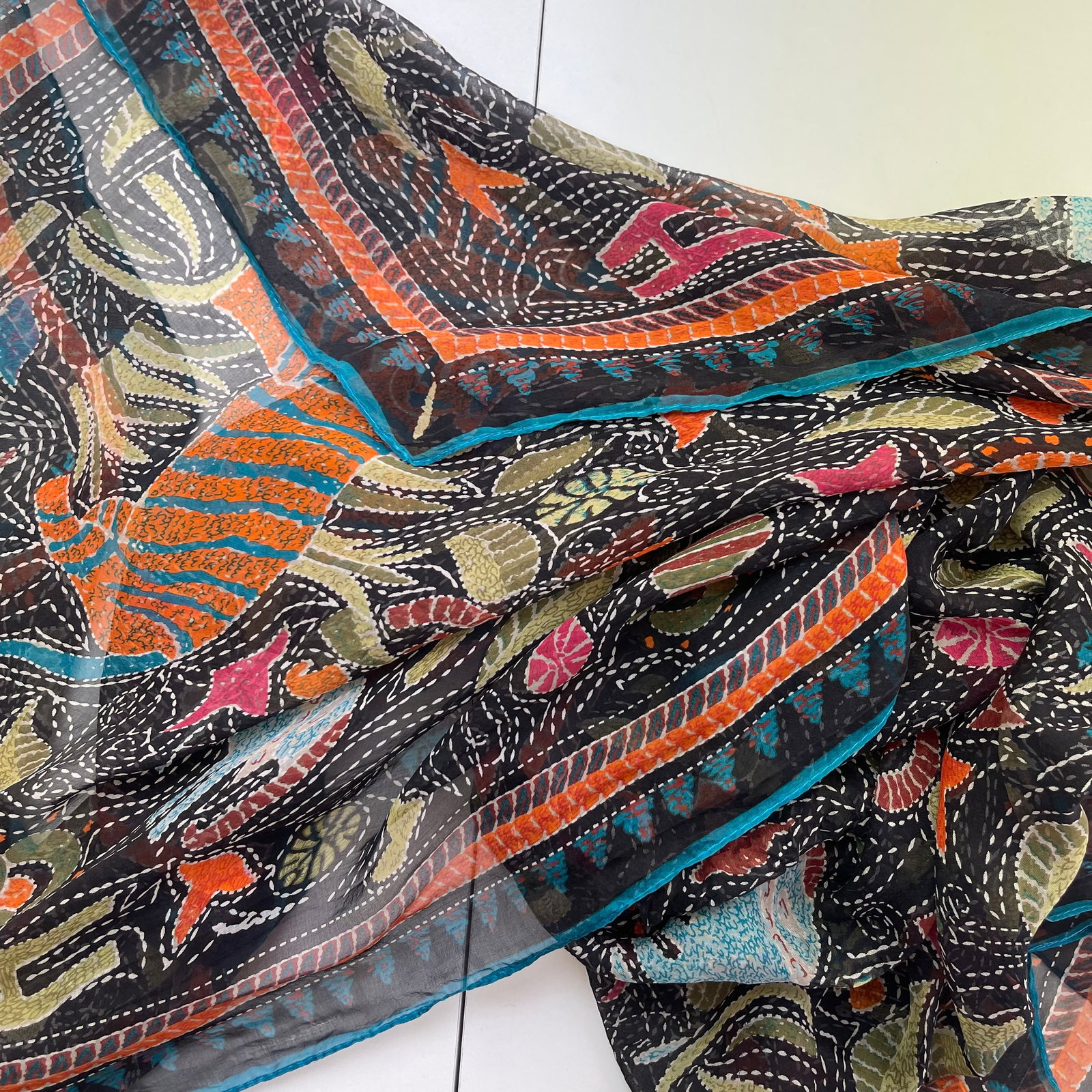 Hermes Navy Blue Printed 100% Silk Scarf - 4