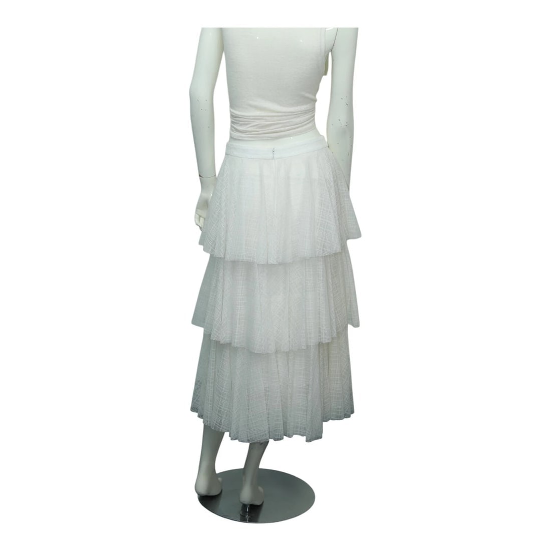 Zac Posen White Check Pattern Cotton Blend Layered Calf Length Skirt Size 6 - 2