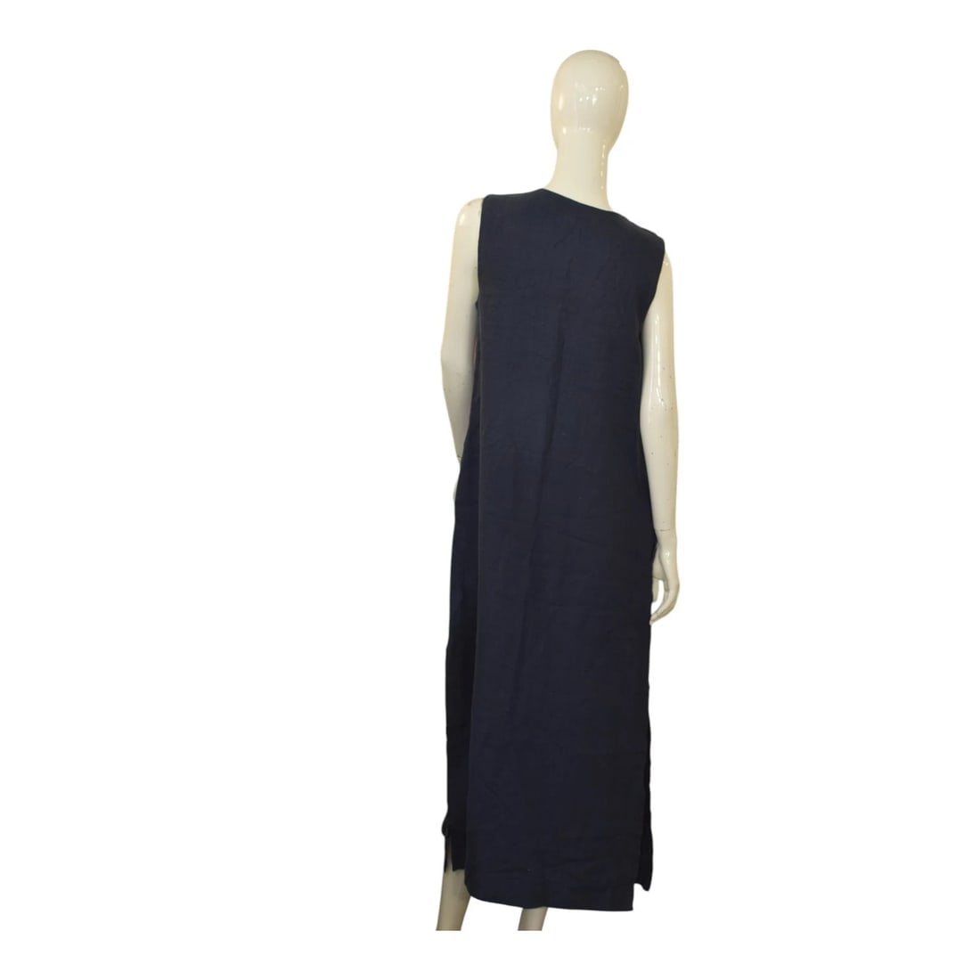 Ancient Kallos Athena Cord Navy Blue Linen Maxi Dress Red Embroidered Trim – M - 2