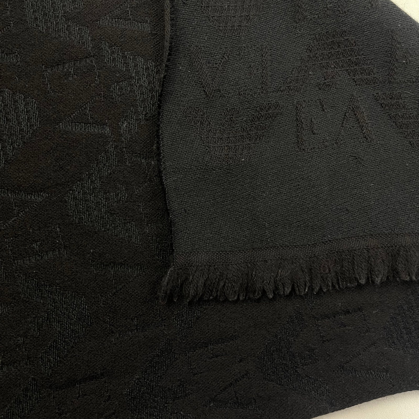 Emporio Armani Black Printed 80% Wool 20% Silk Scarf - 5