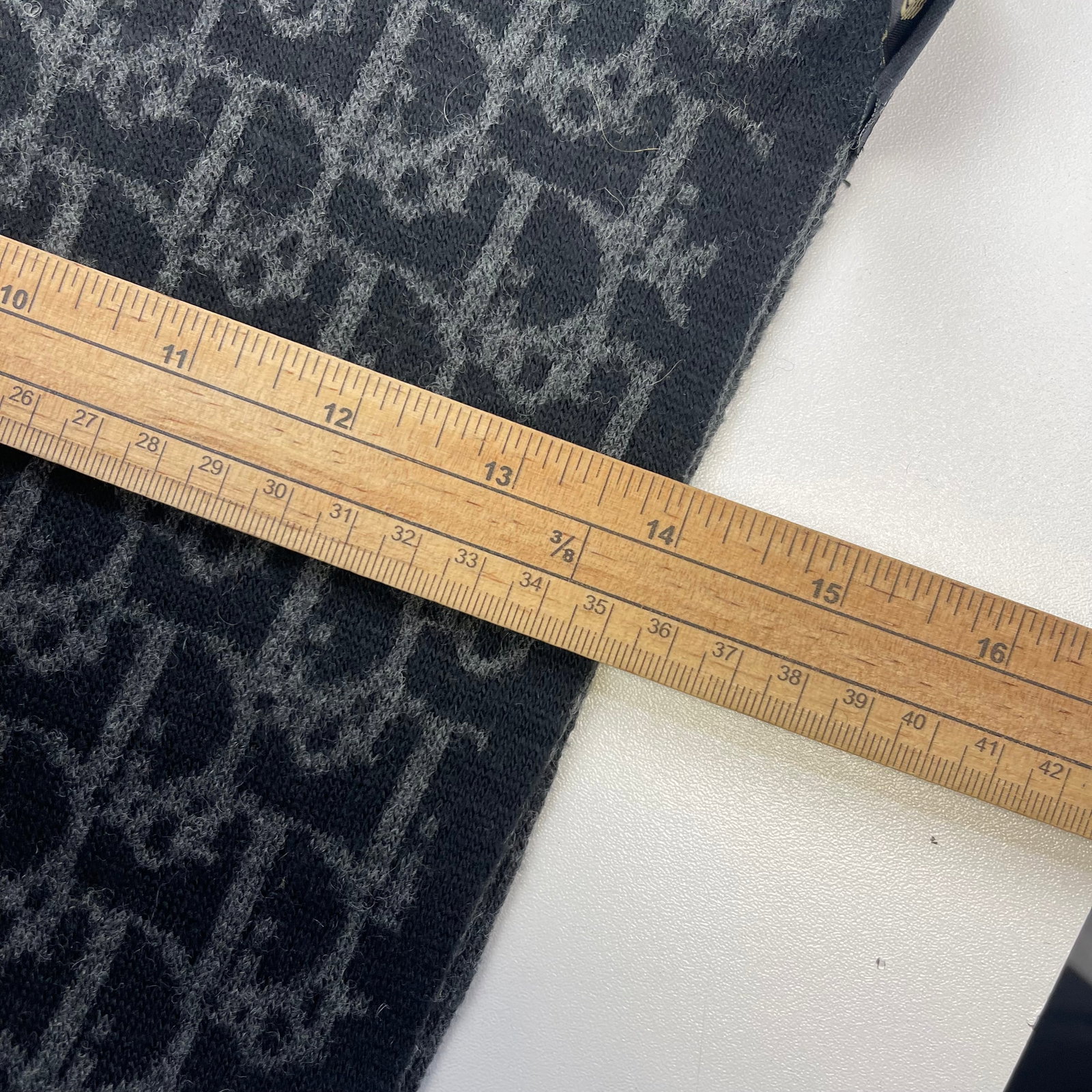 Christian Dior Paris Dark Grey Printed 100% Wool Scarf - 7