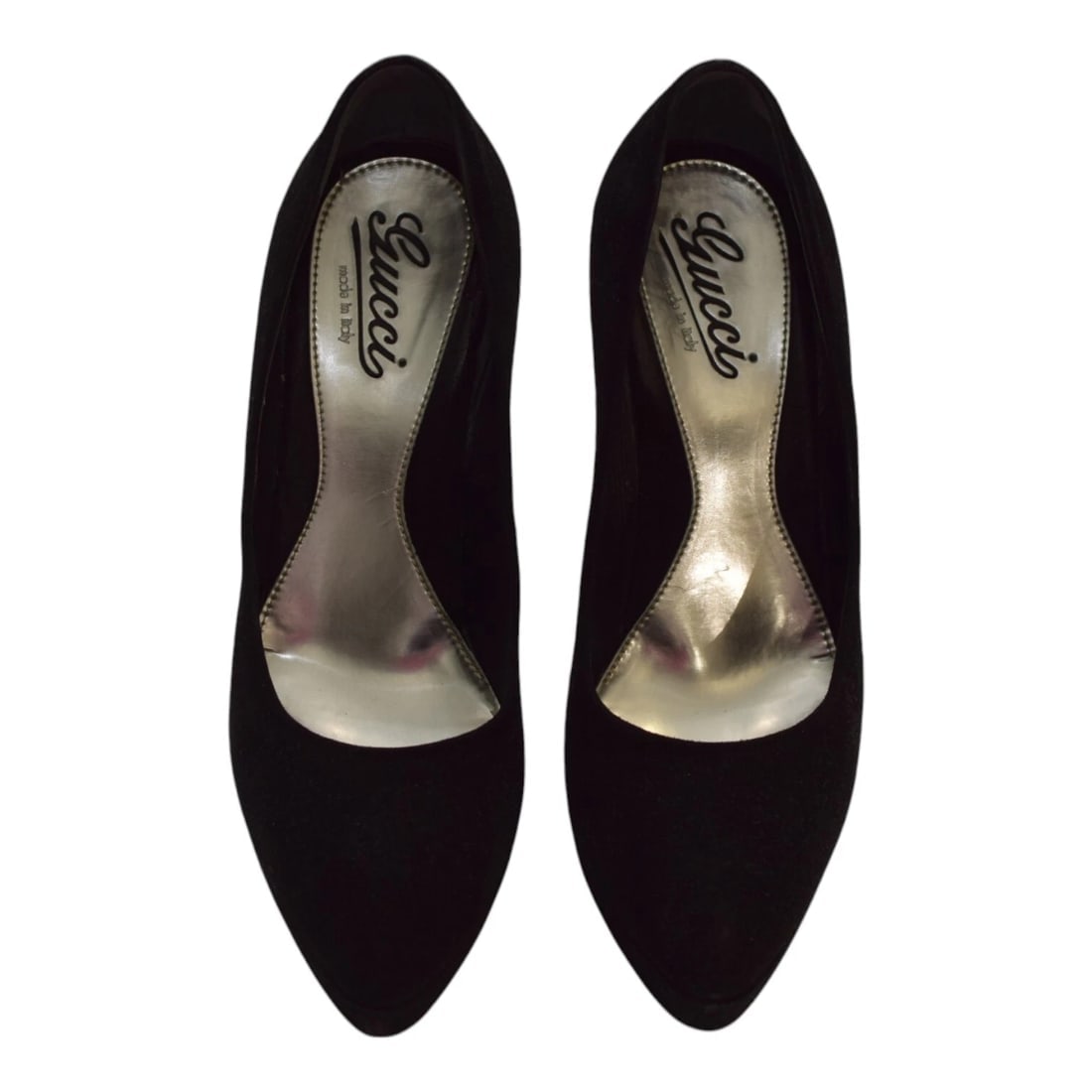 Gucci Black Suede Leather Almond Toe Classic Heel Platform Pumps size 39 US 9 - 5