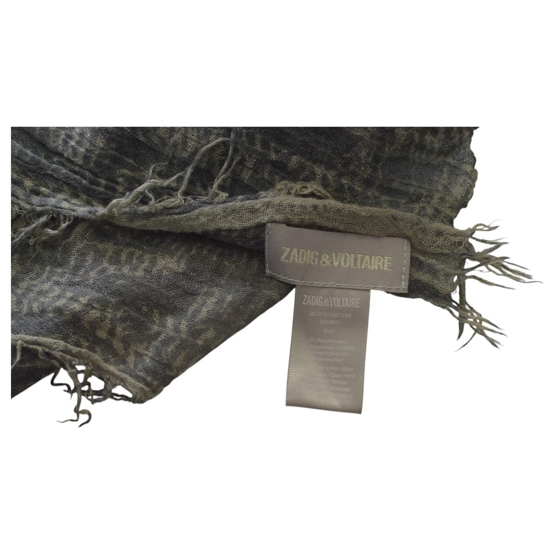 Zadig & Voltaire Delta Feather Tiger Gray Scarf Large Wrap Scarf Shawl - 4