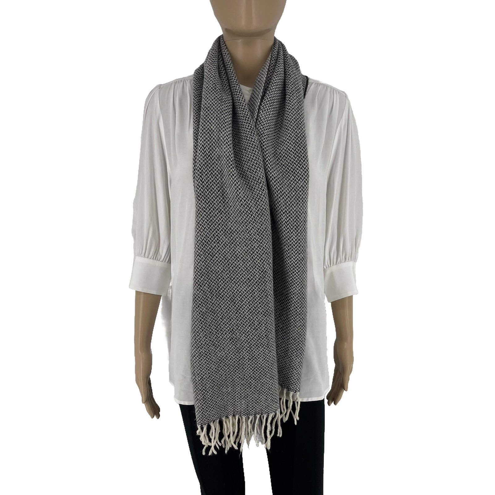 Giorgio Armani Grey Wool Blend Scarf - 3
