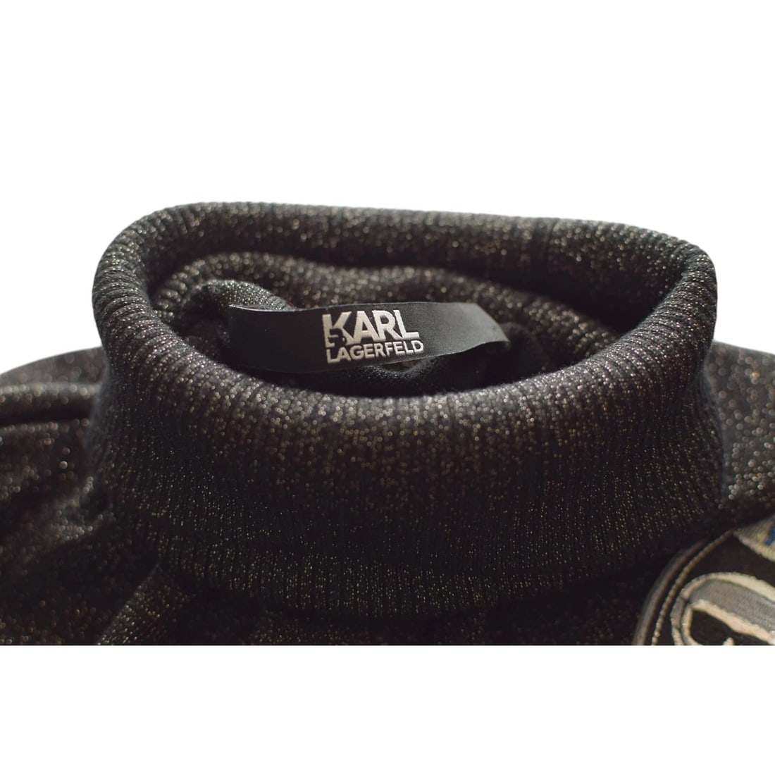 Karl Lagerfeld Black Glittery Turtle Neck Long Sleeve Top size S - 3