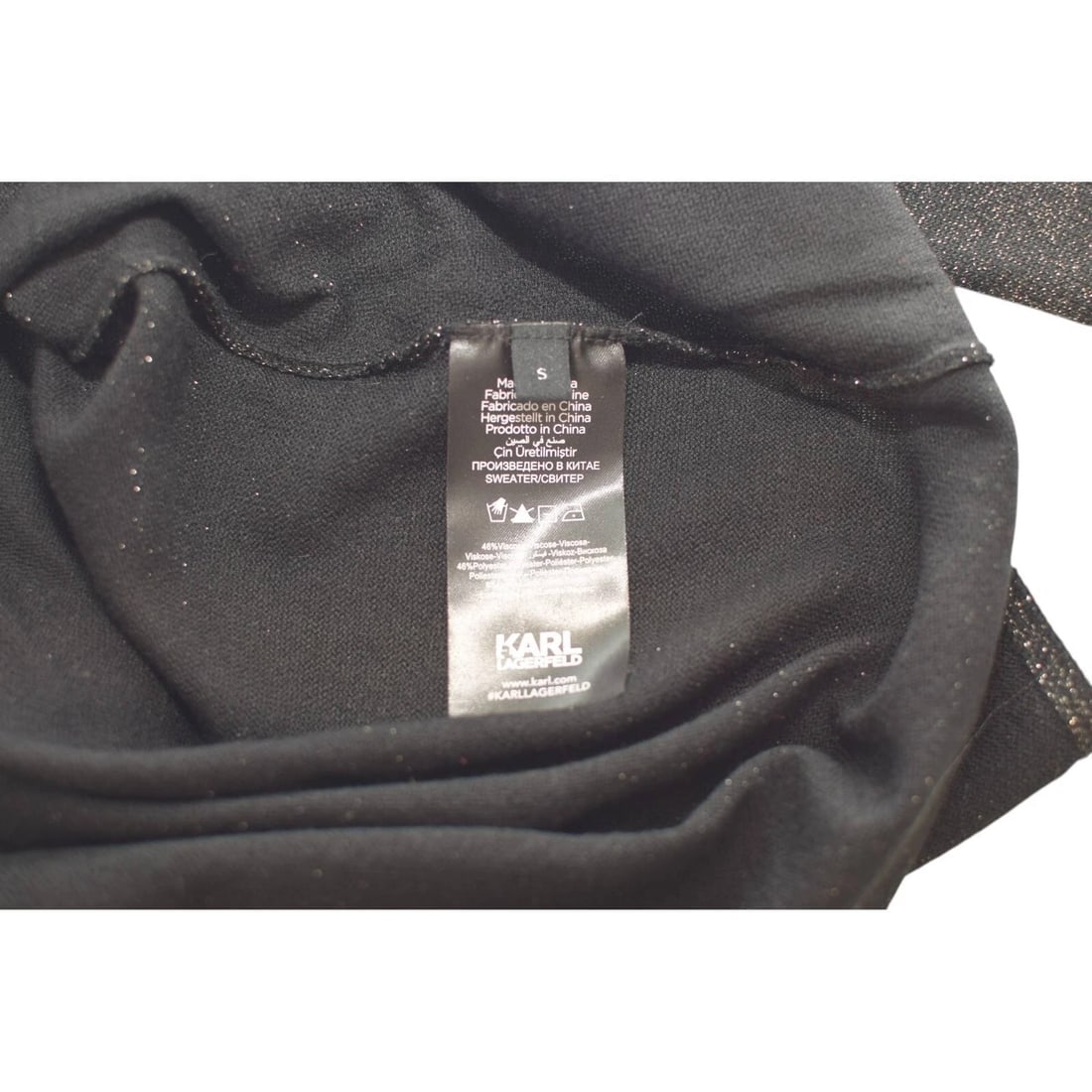 Karl Lagerfeld Black Glittery Turtle Neck Long Sleeve Top size S - 4