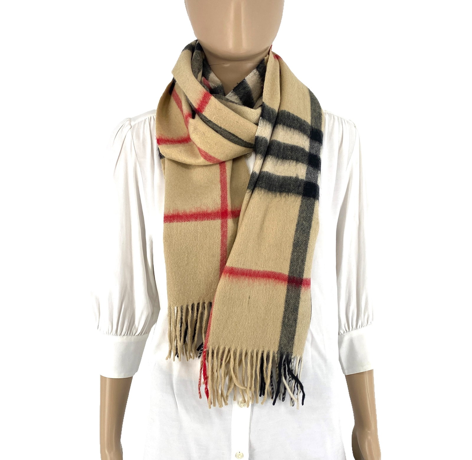 Burberry Light Beige Plaid 100% Cashmere Scarf - 4