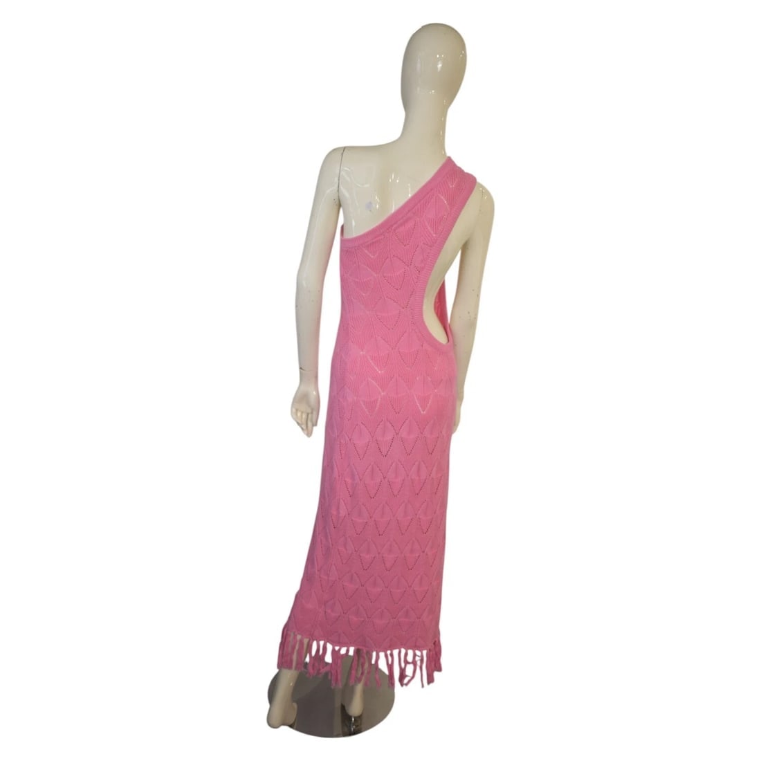 Dodo Bar Or - Pas Pour Toi Pink One Shoulder Long Dress & Fringes size 42 - 2