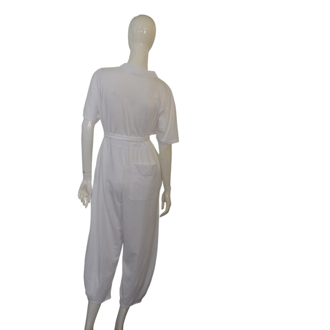 Four Minds White Short Sleeves Belted Cropped Jumpsuit Playsuit size S /M - 2