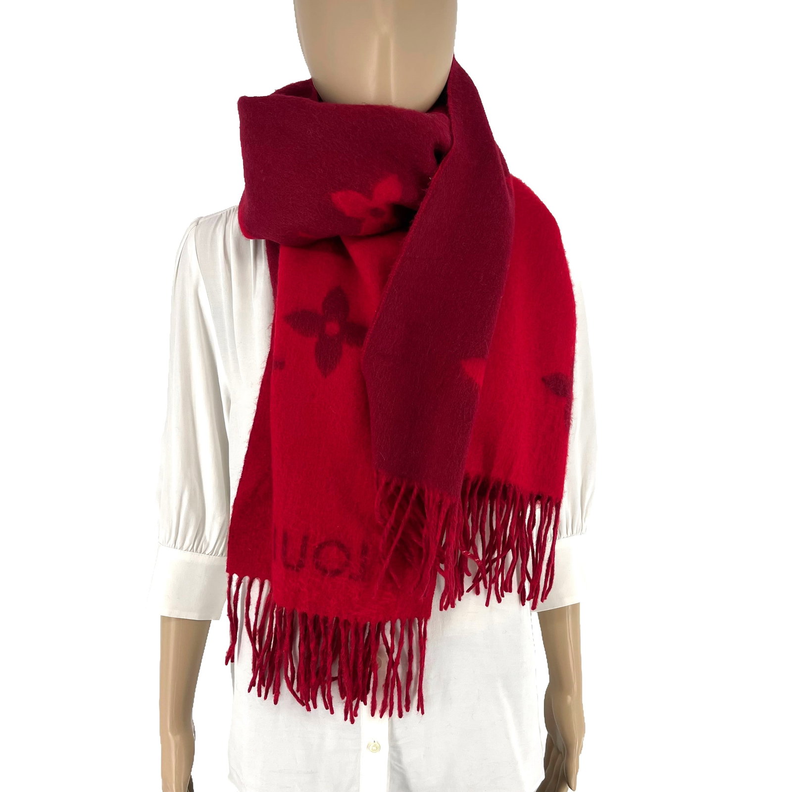 Louis Vuitton Dark Red 100% Cashmere Scarf - 4