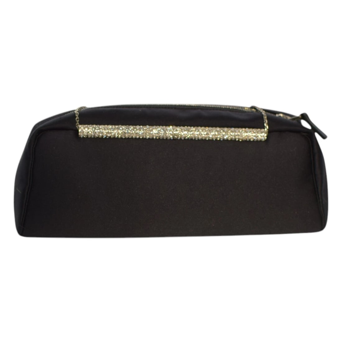 Gianni Versace Black Satin w. Crystals Chain Shoulder Bag Clutch Handbag Purse - 2