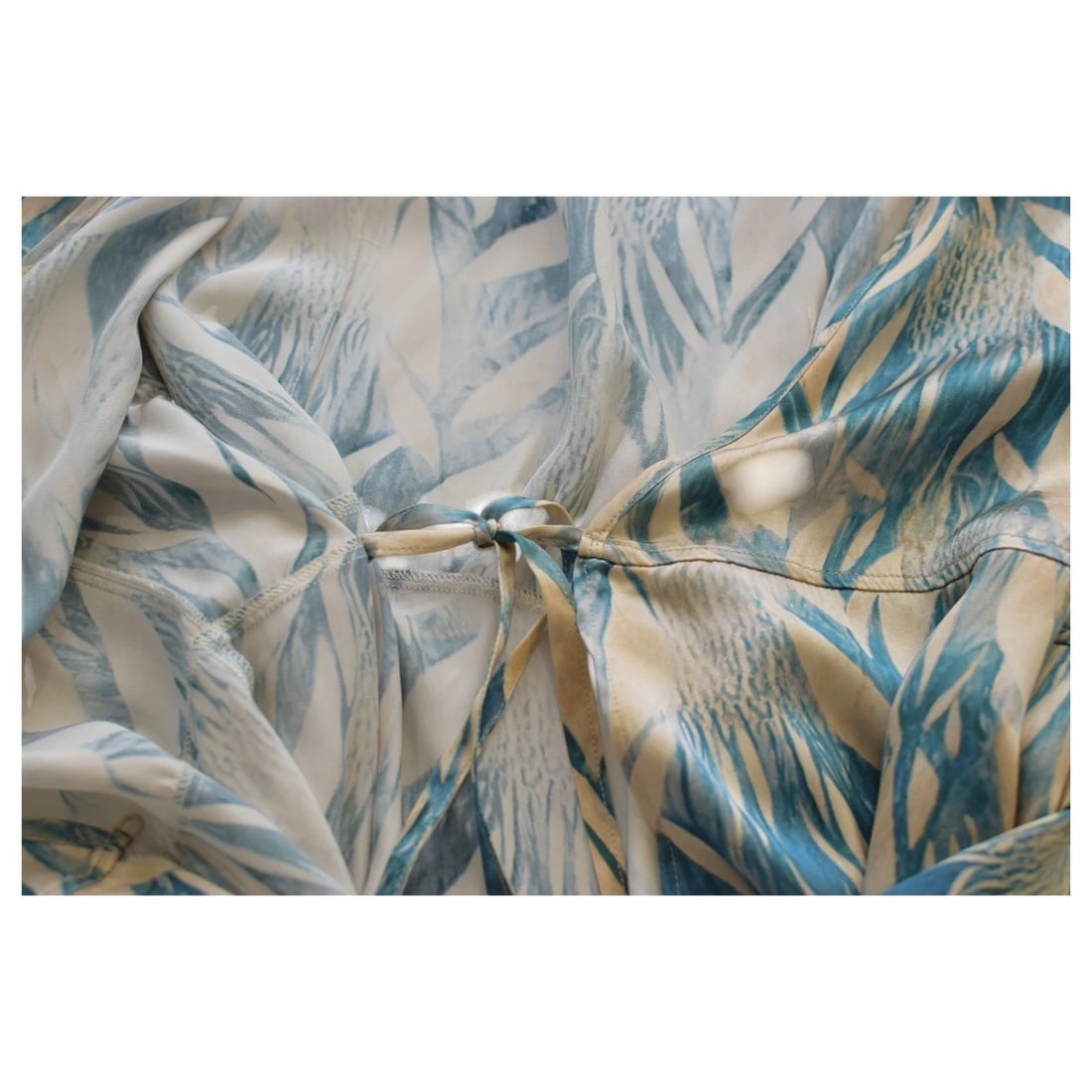 Forte_Forte Beige & Turquoise 100% Silk Wrap Midi Calf Length Cocktail Dress - 10