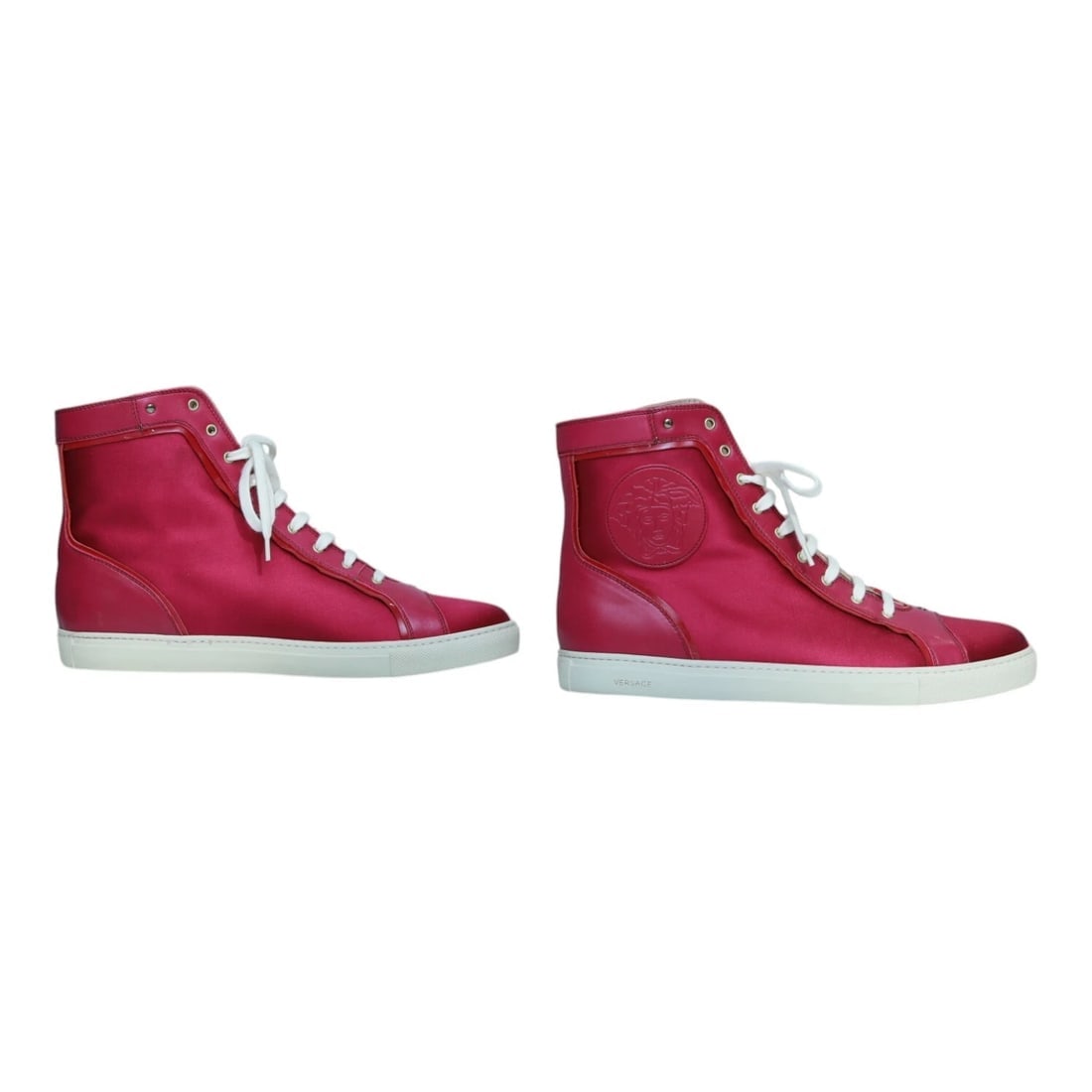 Versace Fuchsia Satin & Leather Medusa Sneakers High Top Sneaker size 41 Shoes - 6