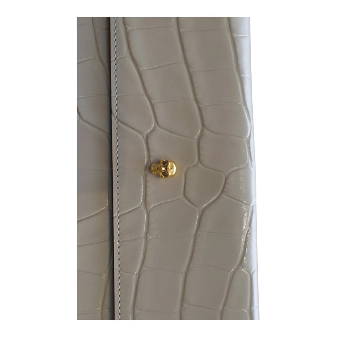 Alexander McQueen Grey Patent Leather Flap Envelope Clutch Small Gold Skull - 12