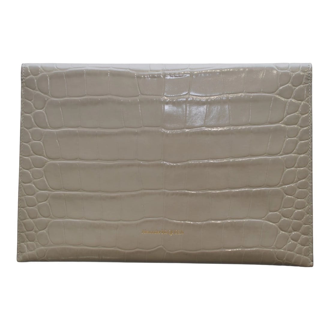 Alexander McQueen Grey Patent Leather Flap Envelope Clutch Small Gold Skull - 2