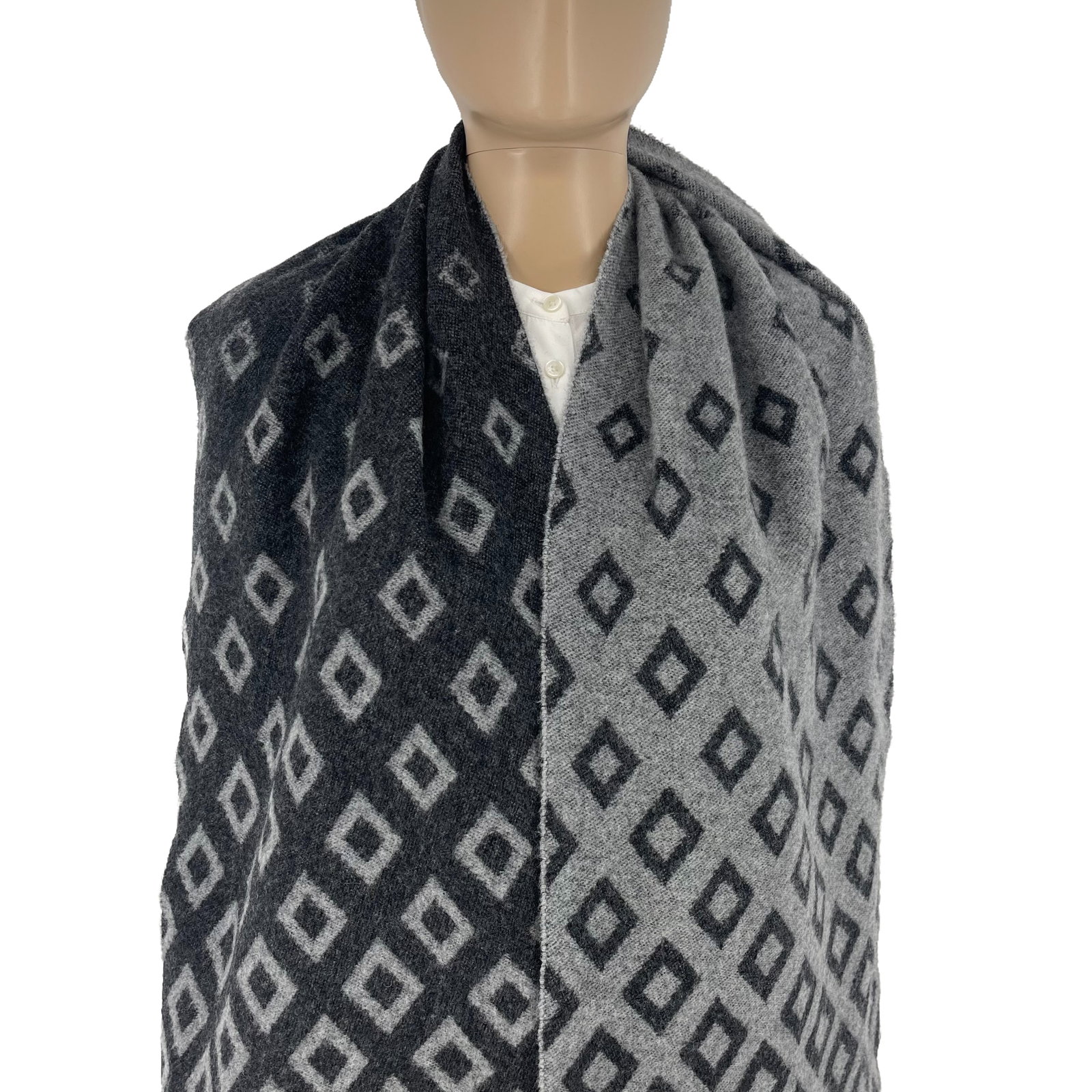 Emporio Armani Dark Grey Printed 50% Wool 50% Cashmere Scarf - 2
