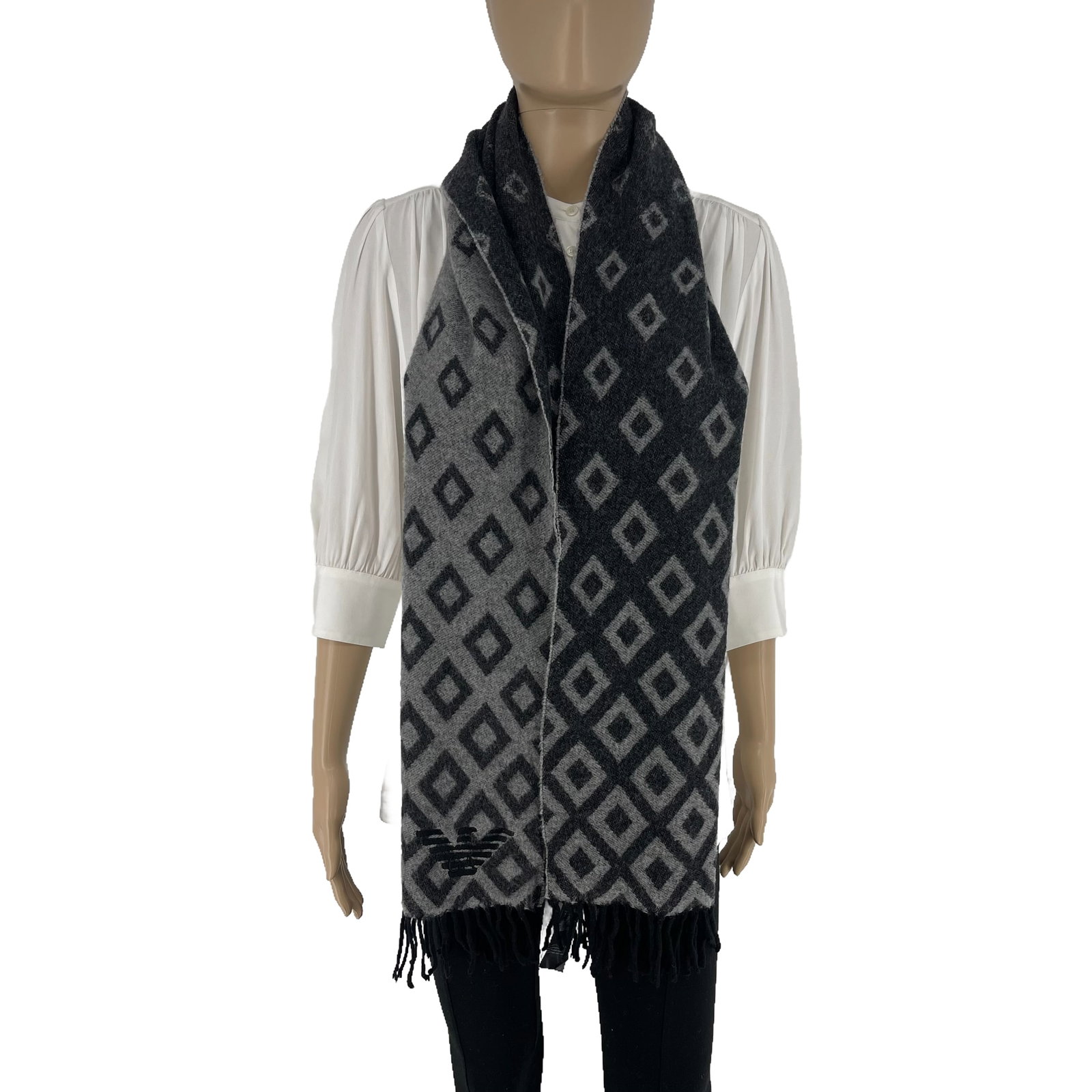 Emporio Armani Dark Grey Printed 50% Wool 50% Cashmere Scarf - 3