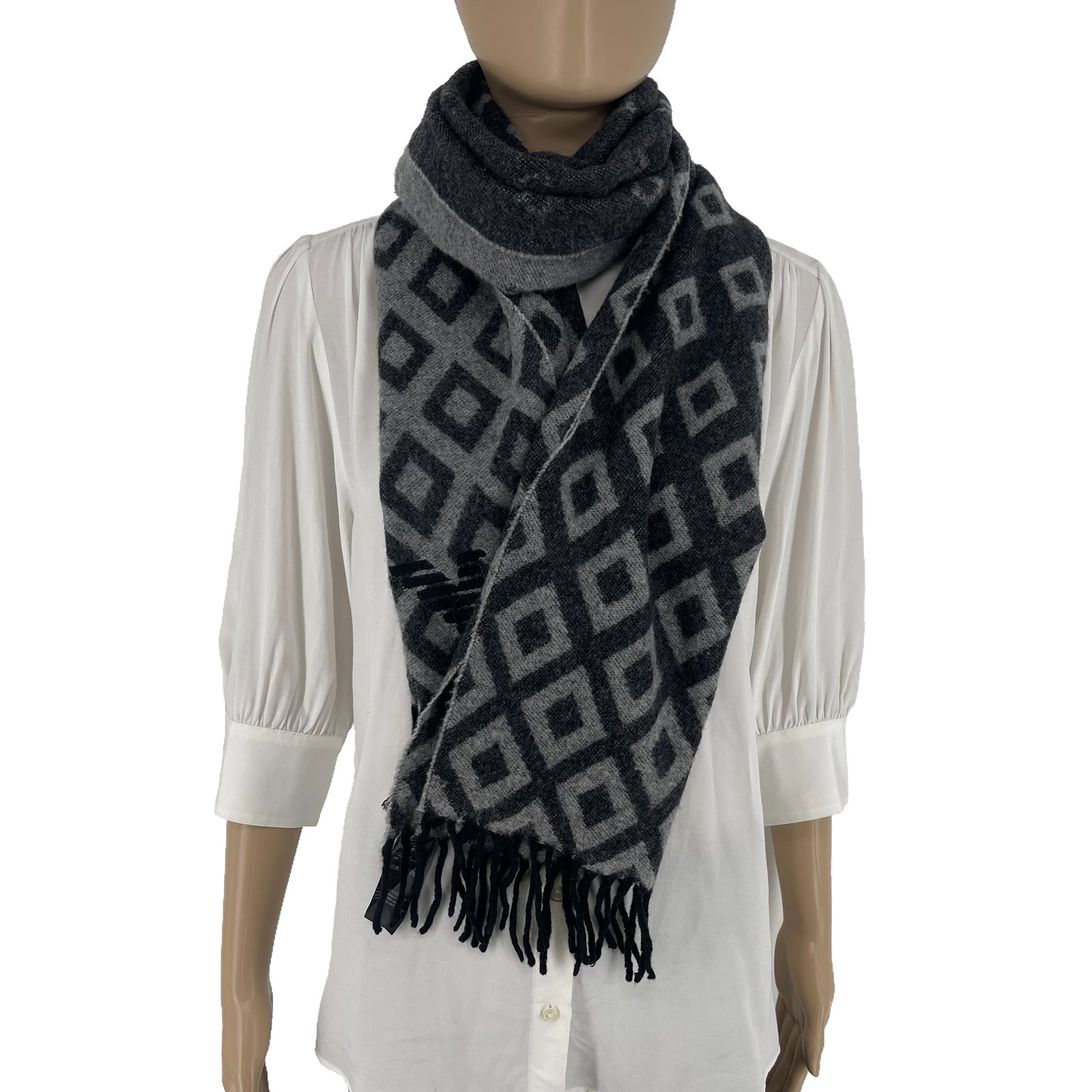 Emporio Armani Dark Grey Printed 50% Wool 50% Cashmere Scarf - 4