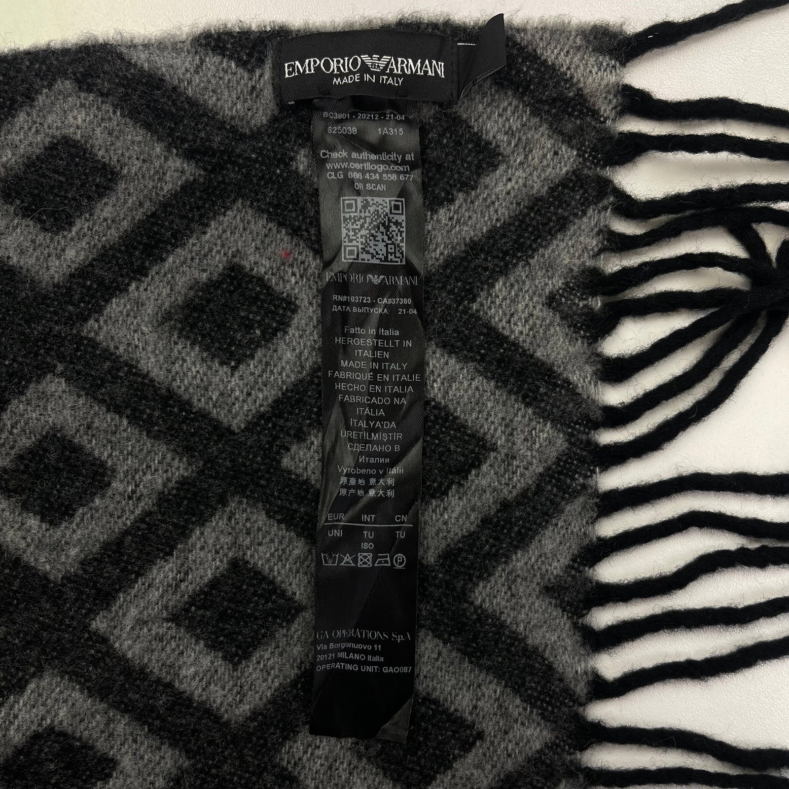 Emporio Armani Dark Grey Printed 50% Wool 50% Cashmere Scarf - 6