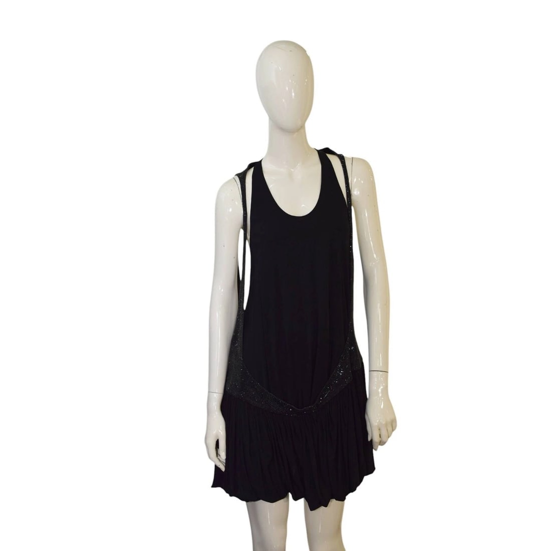 Black Silk Viscose & Crystals Open Back Sleeveless Mini Dress size 8 - 2