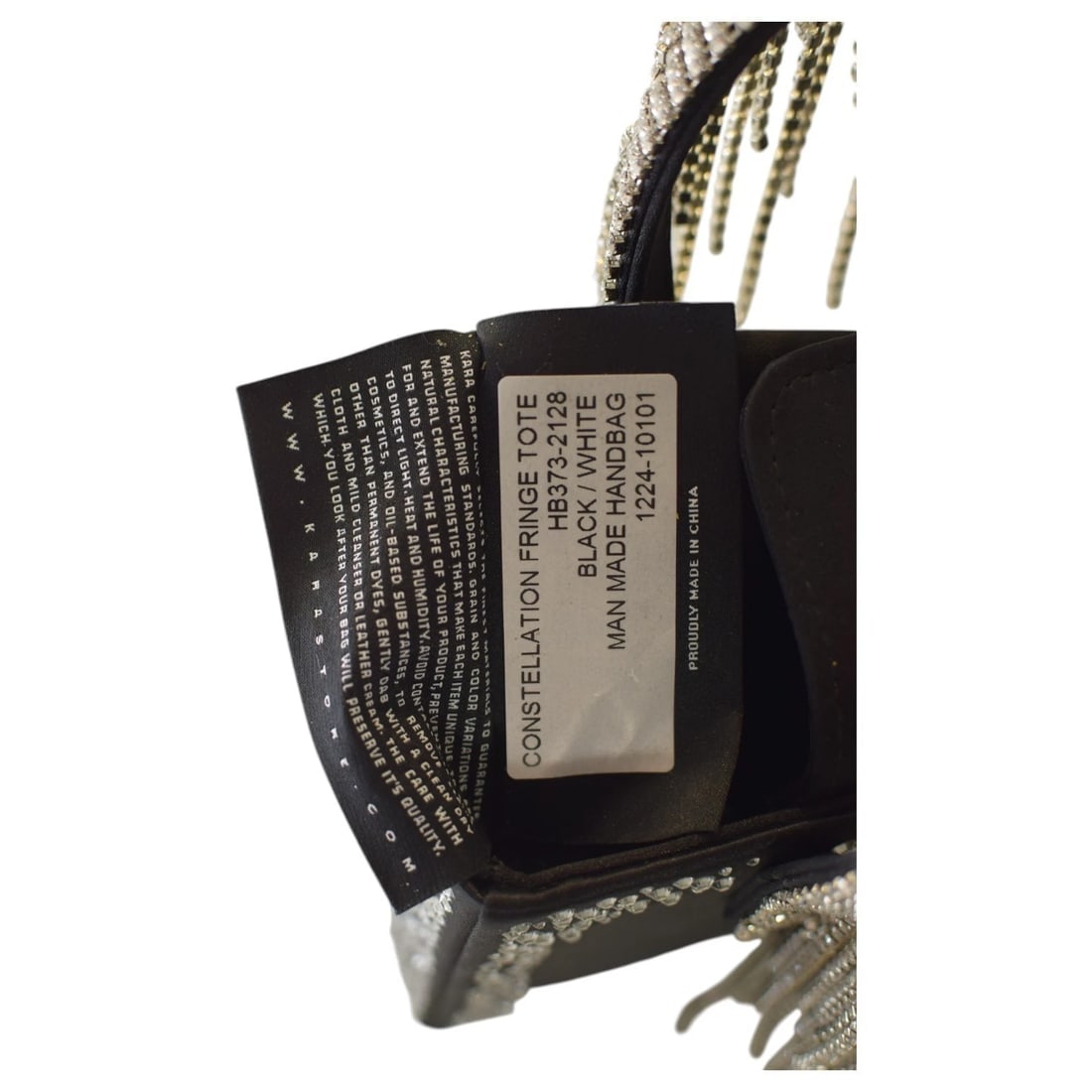 Kara Constellation Fringe Black Satin w. Crystals Small Tote Chain Bag Handbag - 16