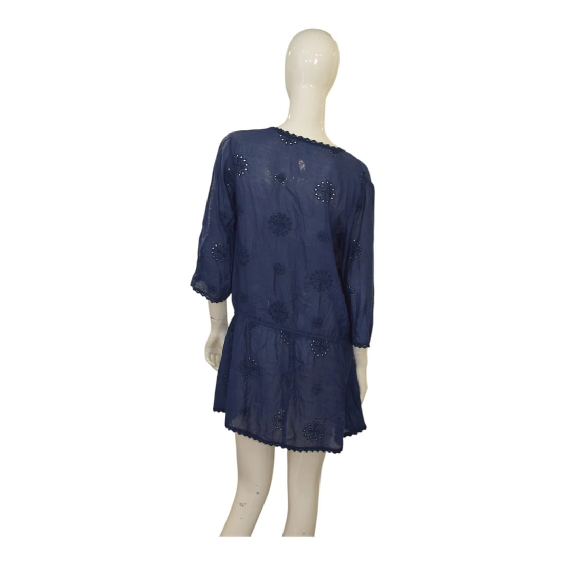 Melissa Odabash Blue Embroidered Tunic Dress 3/4 Sleeves Bodycon Dress One Size - 2