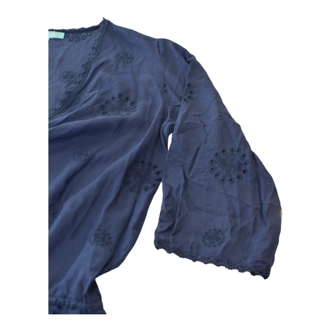 Melissa Odabash Blue Embroidered Tunic Dress 3/4 Sleeves Bodycon Dress One Size - 5