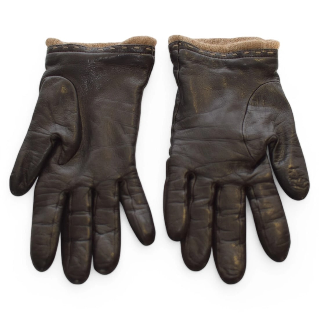 Brown Soft Lamb leather and Cashmere Knit Lining Gloves Size S - 3