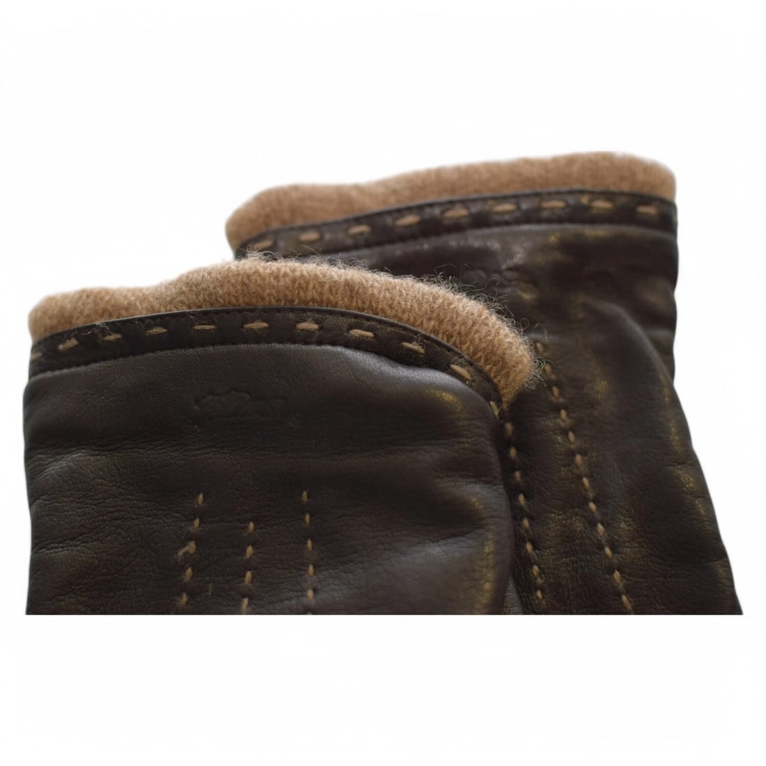 Brown Soft Lamb leather and Cashmere Knit Lining Gloves Size S - 5