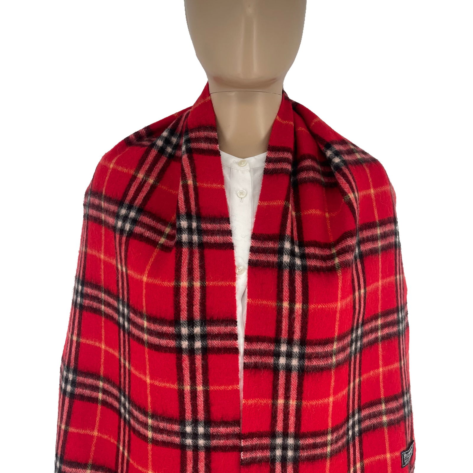 Burberrys Red Plaid 100% Wool Scarf - 2
