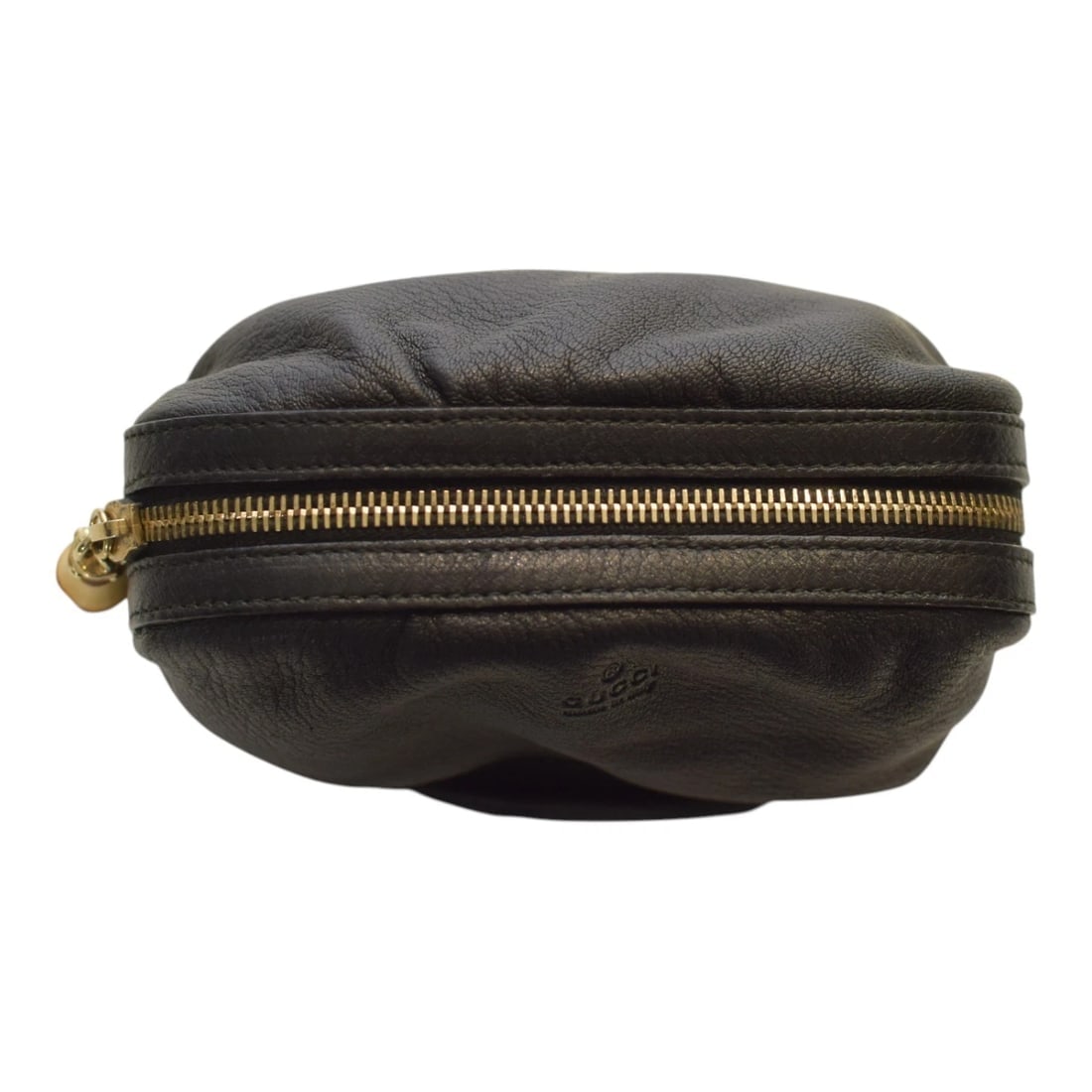 GUCCI Vintage Black Leather Bamboo Zip Clutch Bag in black soft leather - 11