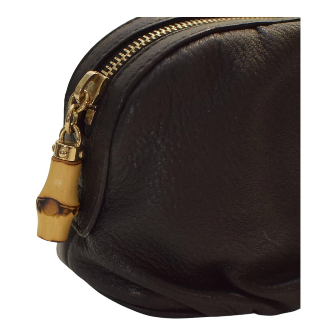 GUCCI Vintage Black Leather Bamboo Zip Clutch Bag in black soft leather - 12