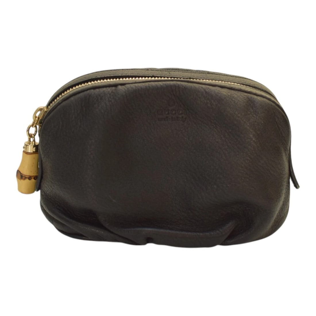 GUCCI Vintage Black Leather Bamboo Zip Clutch Bag in black soft leather: Title:GUCCI Vintage Black Leather Bamboo Zip Clutch Bag in black soft leather Description:GUCCI Vintage Black Leather Bamboo Zip Clutch Bag in black soft leather Add a touch of timeless elegance to yo