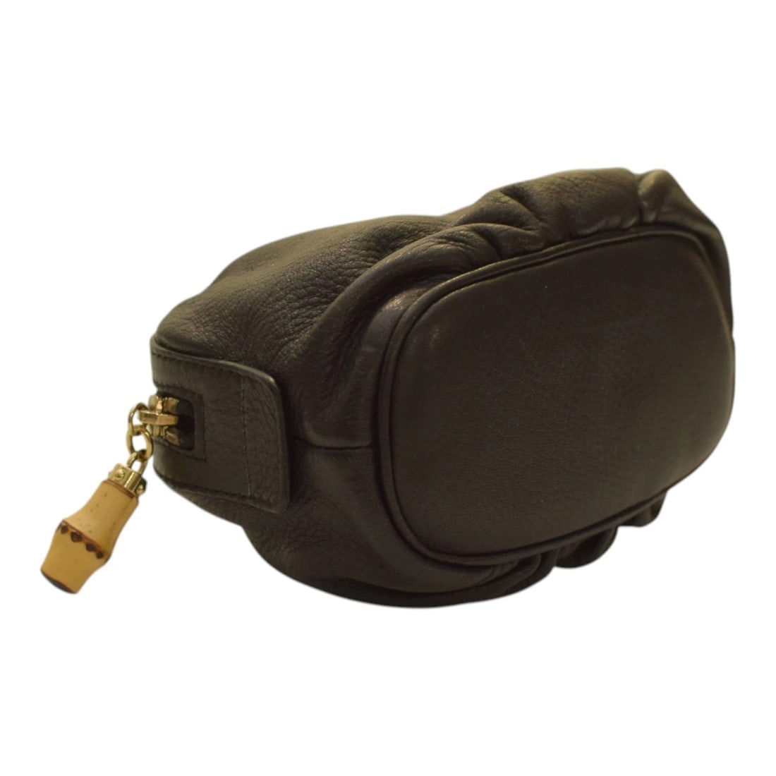 GUCCI Vintage Black Leather Bamboo Zip Clutch Bag in black soft leather - 7