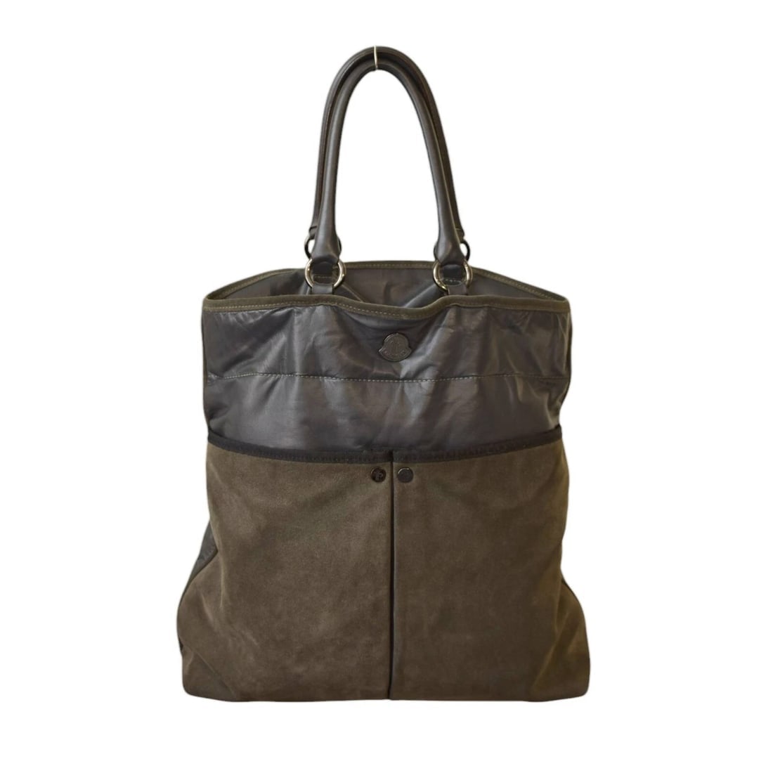 Moncler A Porter Gray Leather Suede Tote Handbag Shoulder bag (1 of 9)