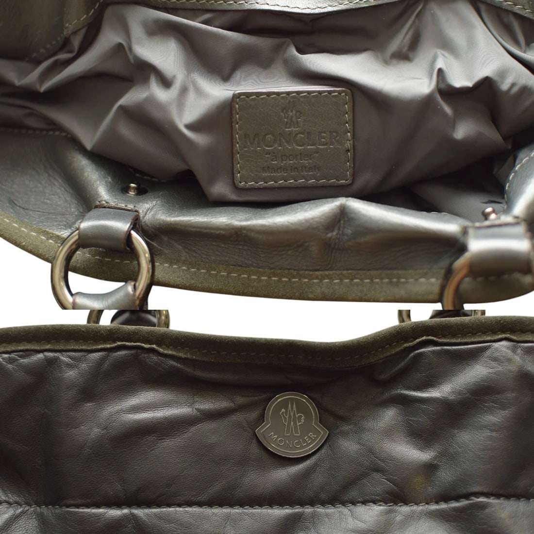 Moncler A Porter Gray Leather Suede Tote Handbag Shoulder bag - 6