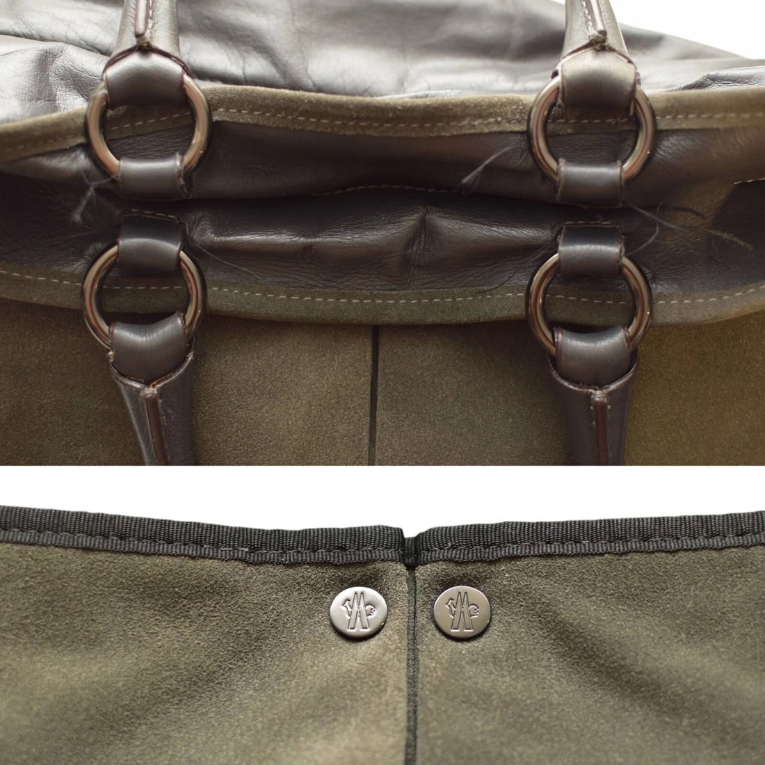 Moncler A Porter Gray Leather Suede Tote Handbag Shoulder bag - 7