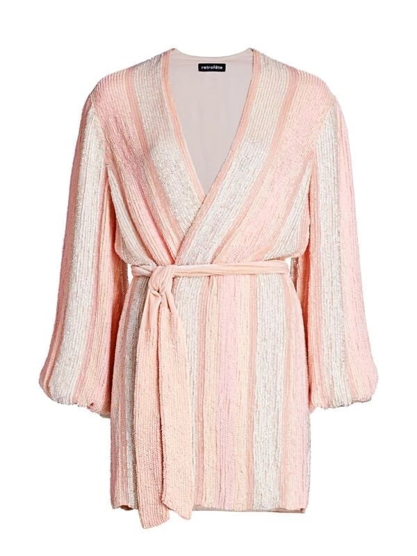 Retrofete Gabrielle Robe Dress Fully Sequined Long Sleeve Mini Wrap size XS: Title:Retrofete Gabrielle Robe Dress Fully Sequined Long Sleeve Mini Wrap size XS Description:Retrofete Gabrielle Robe Dress Fully Sequined Long Sleeve Mini Wrap size XS This amazing dress by Retrofet