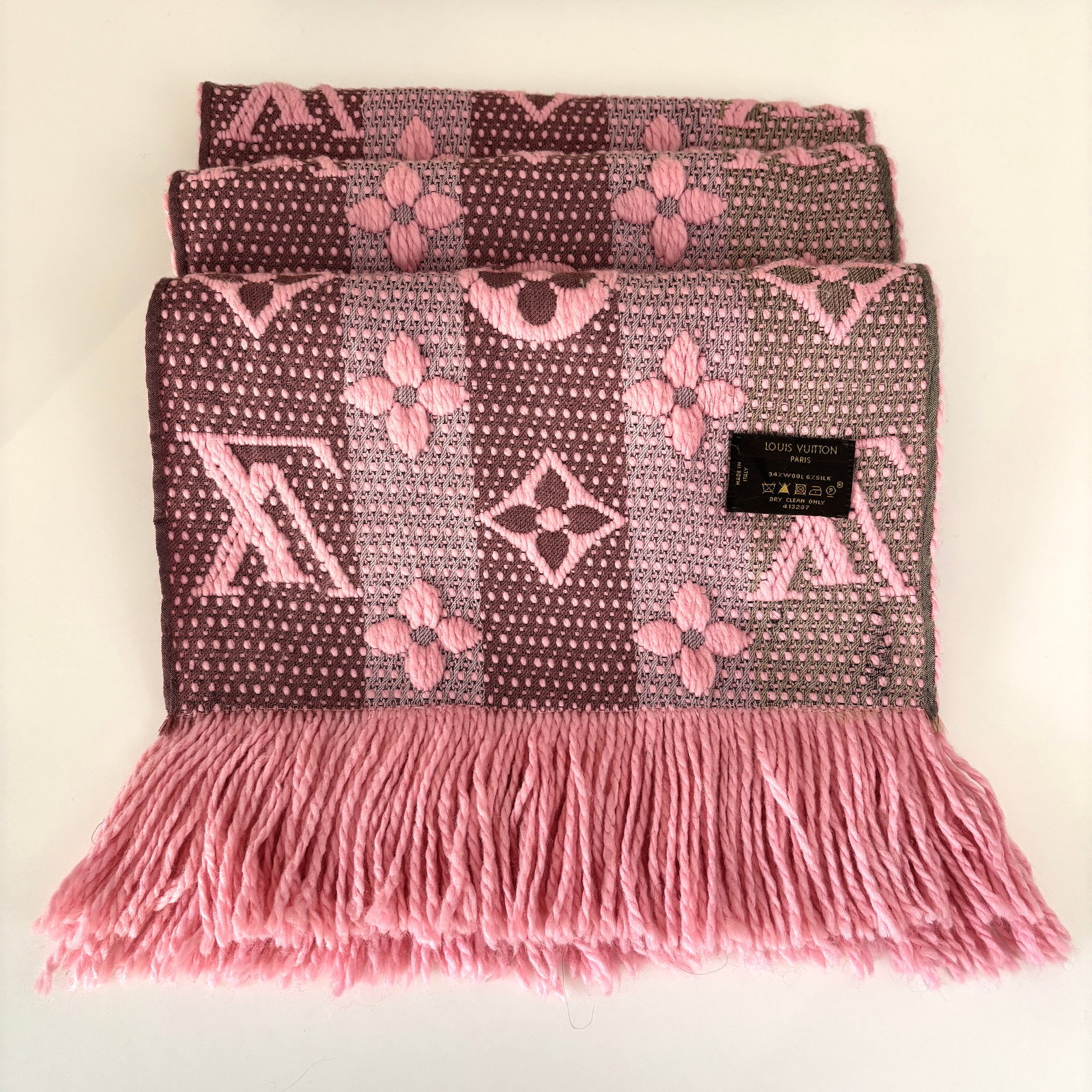 Louis Vuitton Pink Thick Wool & Silk Scarf - 8