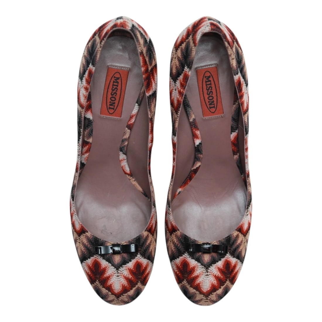 Missoni Brown Red Hues Knit Fabric Heels Classic Round Toe Pumps Shoes 40 - 7