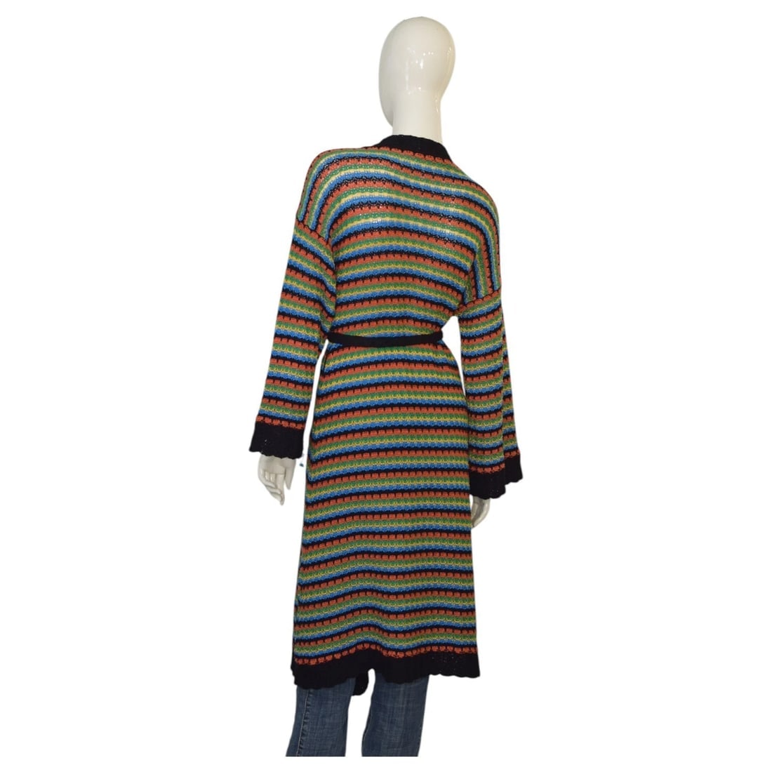 Alanui Multicolor Striped Knit Cotton Belted Long Cardigan Cardi size XS / S - 2