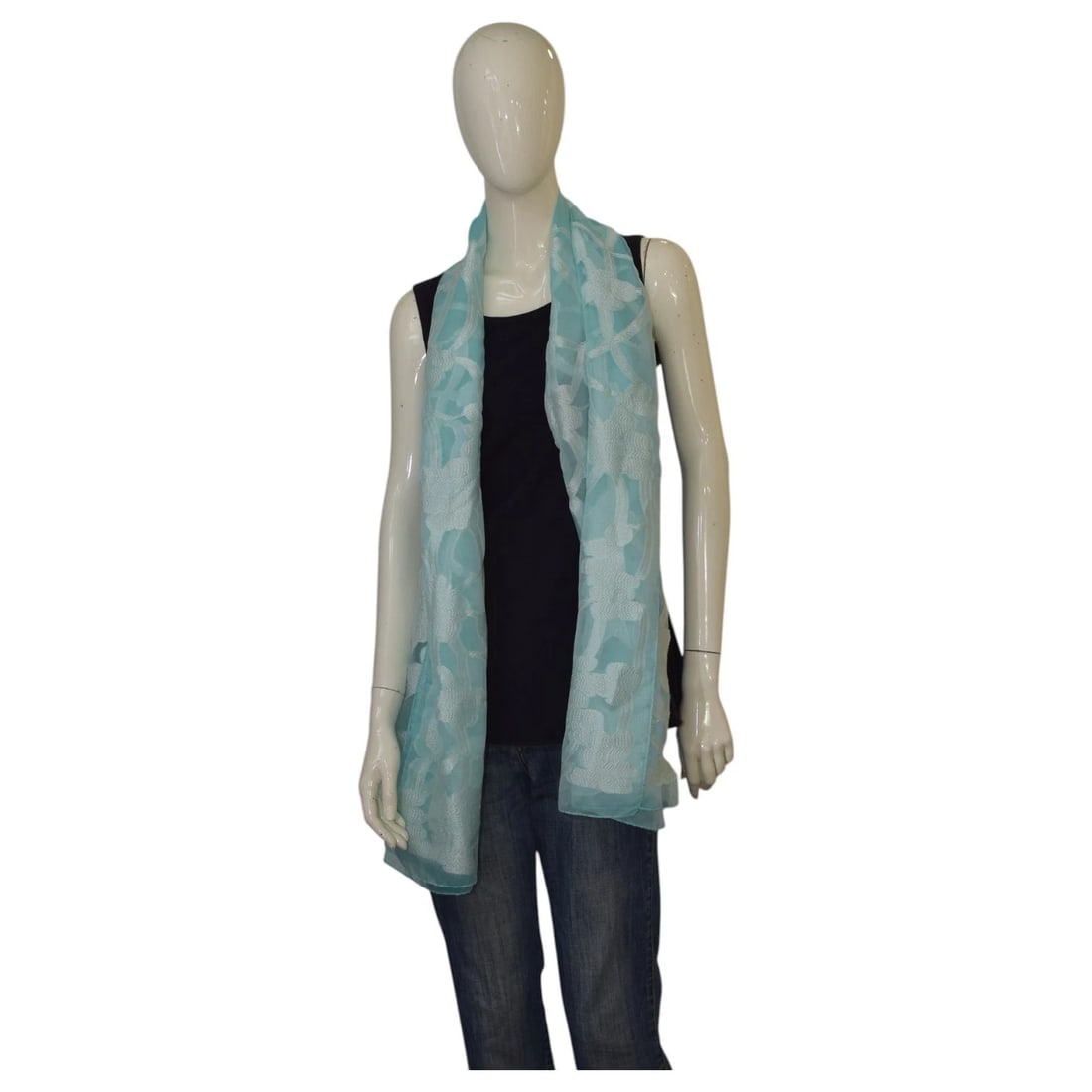 Armani Collezioni Blue Floral Shiny Sheer Viscose Silk Scarf Large Foulard - 7